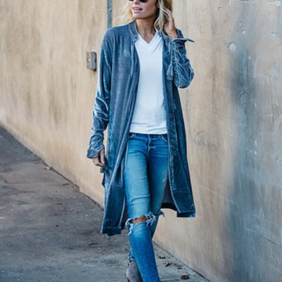 Paula Bean Jeans Jackets & Blazers - Velvet Duster Jacket  Blue